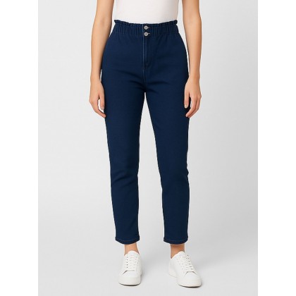 بنطال جينز بوي فريند للنساء لون أزرق غامق