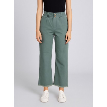 بنطال جينز عريض للنساء لون أخضر