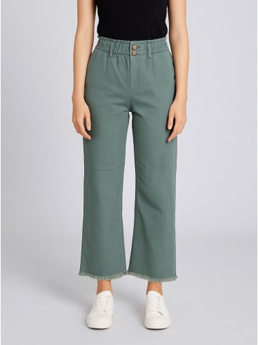 بنطال جينز عريض للنساء لون أخضر