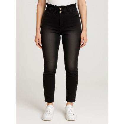 بنطال جينز بوي فريند للنساء لون أسود موشح بني