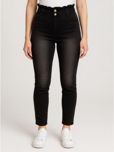 بنطال جينز بوي فريند للنساء لون أسود موشح بني