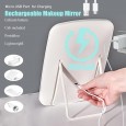مرآة مكياج شاشة تعمل باللمس مع إضاءة LED ذات 3 مستويات وحامل قابل للطي، مرآة مربعة الشكل - المقاس: 18*12.5 سم