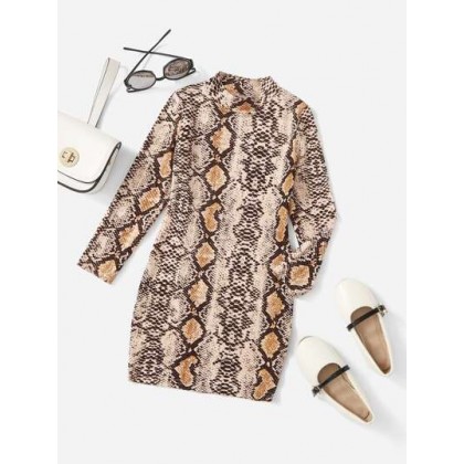 فستان بناتي لون جلد الحية بني