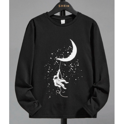 تي شيرت ولادي لون اسود فضفاض