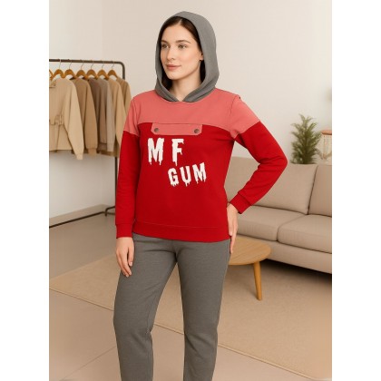 بجامة نسائية مُكونة من قطعتين لون خمري وسكني