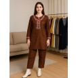بجامة نسائية حجم وافي مُكونة من قطعتين لون بني