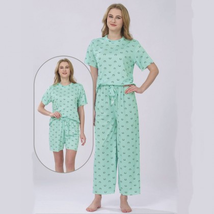 بجامة ستاتي ثلاث قطع بلبس ون سايز لون تركواز