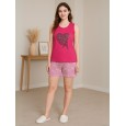بيجامة حفر عريض مع شورت للنساء لون فوشي غامق