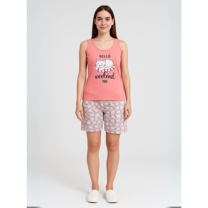 بجامة حفر عريض مع شورت لون بطيخي