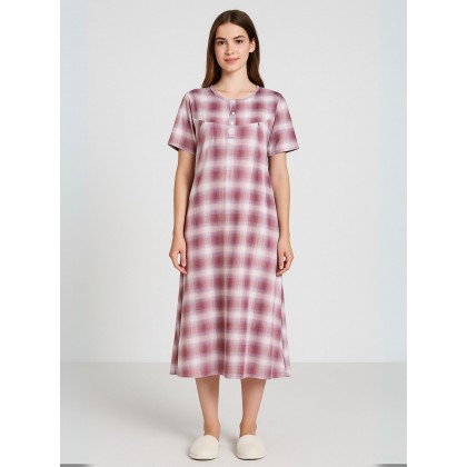 فستان نوم بيتي قماش ناعم للنساء لون خمري وأبيض من Sami boutique