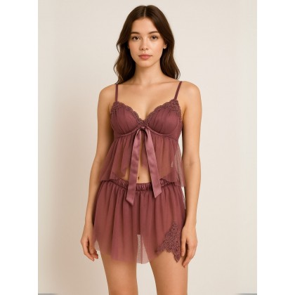 طقم لانجري لون بنفسجي غامق One Size