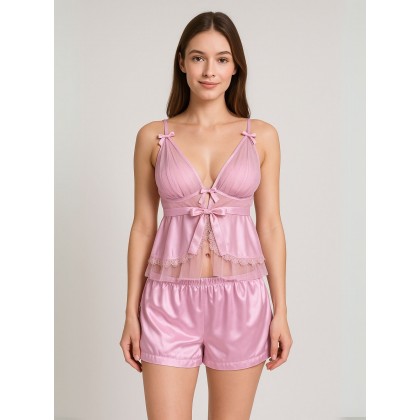 طقم لانجري قطعتين لون زهري One Size