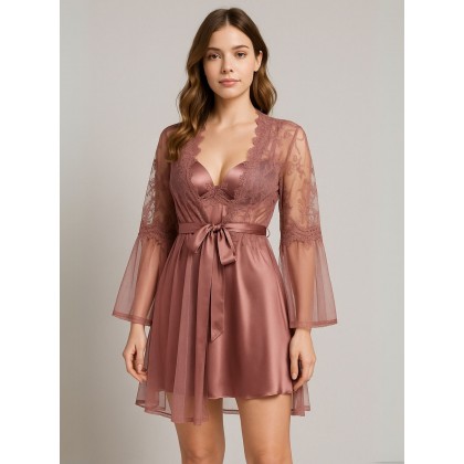 طقم لانجري مع روب لون زهري One Size