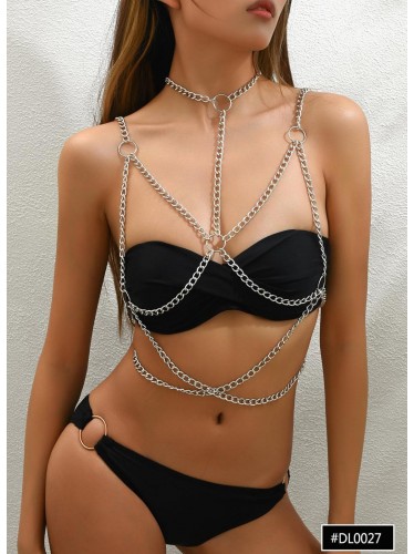 اكسسوار رقبة وصدر للنساء لون فضي