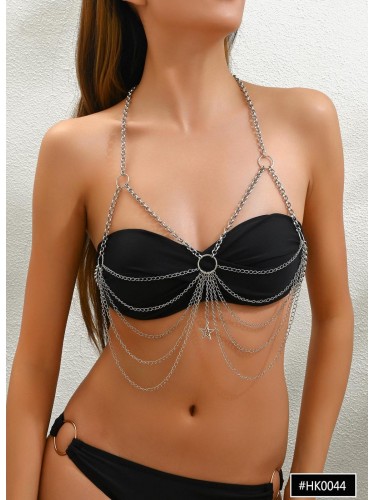 اكسسوار رقبة وصدر للنساء لون فضي