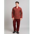 بجامة ستان بأكمام طويلة (قميص وبنطلون) للرجال لون خمري