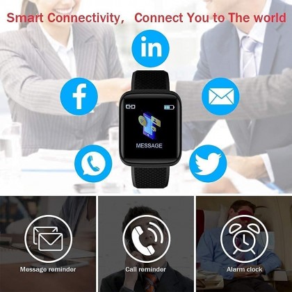 ساعة رياضية ذكية تعمل باللمس الكامل بحزام سيليكون لمراقبة خطوات المشي والسعرات الحرارية ومعدل ضربات القلب وجودة النوم - لون أسود