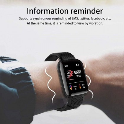 ساعة رياضية ذكية تعمل باللمس الكامل بحزام سيليكون لمراقبة خطوات المشي والسعرات الحرارية ومعدل ضربات القلب وجودة النوم - لون أسود