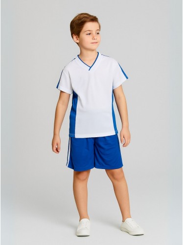 طقم رياضي (تيشيرت وشورت) للأطفال لون أبيض وأزرق