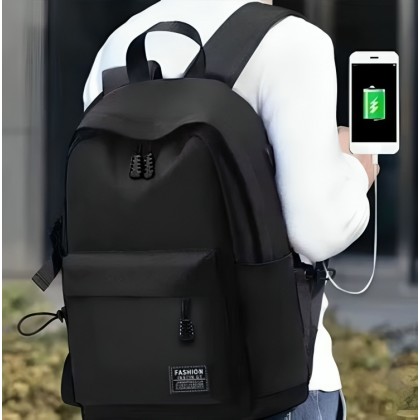 حقيبة ظهر لابتوب عصرية للرجال متعددة الاستخدامات وذات سعة كبيرة - مع مدخل شحن USB لشحن جوالك في أي وقت - لون أسود- ماركة Fashion