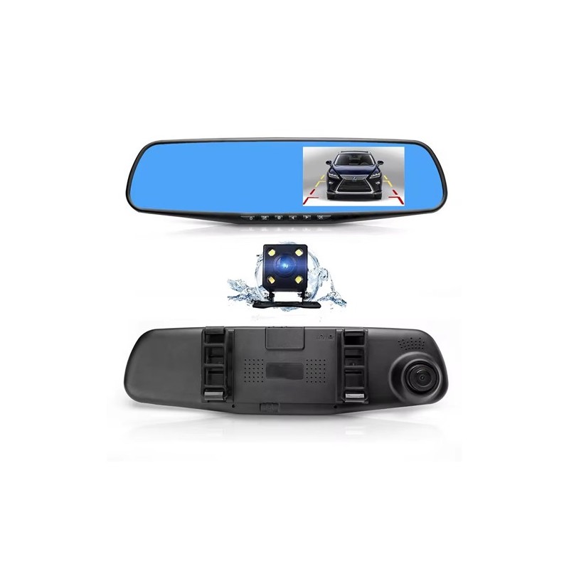 Car DVR Rear view Mirror Video Recorder-مراي وسط للمركبة مع شاشة وكاميرا خلفية