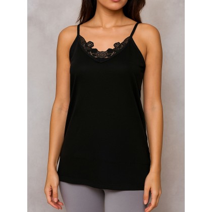 شباح داخلي (بروتيل) بحمالات رفيعة بتصميم دانتيل للنساء لون أسود