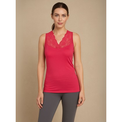 داخلي فانيلا شباح دانتيل بحمالات كتف عريضة للنساء لون فوشي