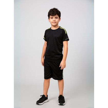 طقم رياضي (تيشيرت وشورت) لون أسود وأصفر فسفوري