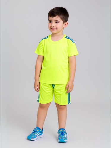 طقم رياضي (تيشيرت وشورت) للأطفال لون أصفر فسفوري