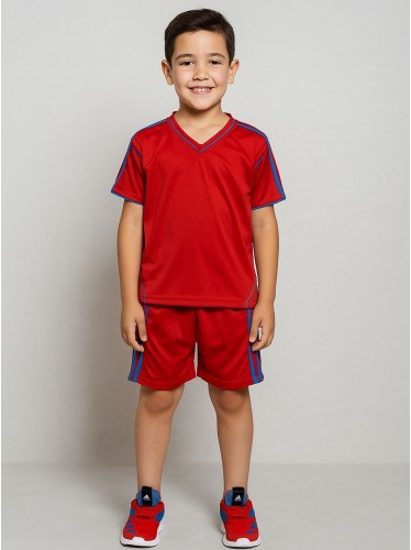 طقم رياضي (تيشيرت وشورت) للأطفال لون أحمر