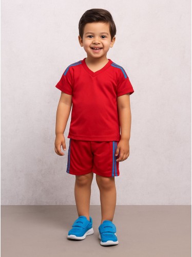 طقم رياضي (تيشيرت وشورت) للأطفال لون أحمر