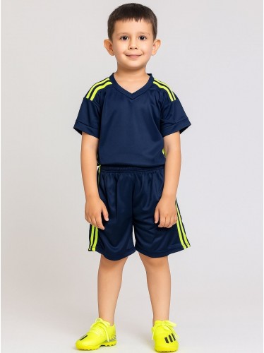 طقم رياضي (تيشيرت وشورت) للأطفال لون كحلي وأصفر