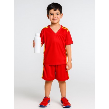 طقم رياضي (تيشيرت وشورت) للأطفال لون أحمر وأصفر فسفوري