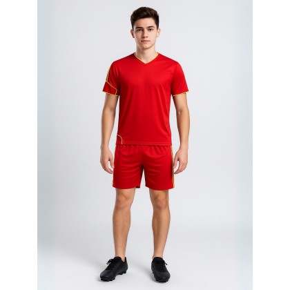 طقم رياضي (تيشيرت وشورت) للشباب لون أحمر وأصفر