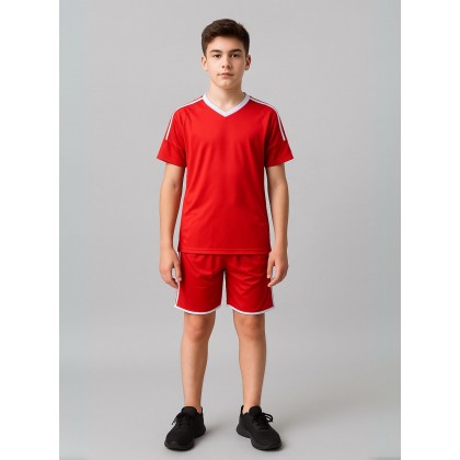 طقم رياضي (تيشيرت وشورت) للشباب لون أحمر وأبيض