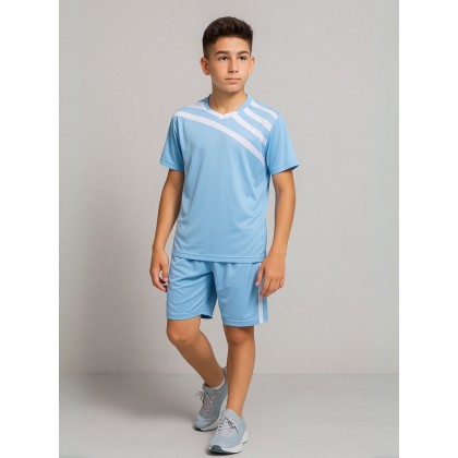 طقم رياضي (تيشيرت وشورت) للشباب لون أزرق وأبيض