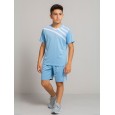 طقم رياضي (تيشيرت وشورت) للشباب لون أزرق وأبيض