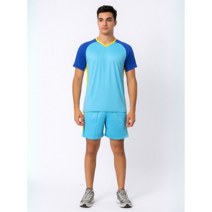 طقم رياضي (تيشيرت وشورت) للشباب لون أزرق فاتح وأصفر