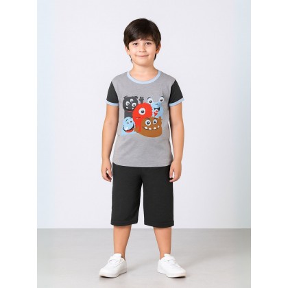 طقم تيشيرت وشورت للأطفال لون سكني وأسود