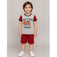 طقم تيشيرت وشورت للأطفال لون سكني وأحمر
