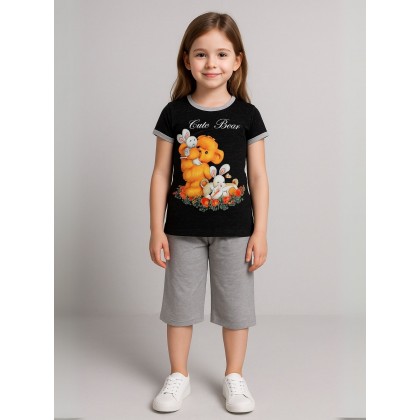 طقم تيشيرت وشورت للأطفال لون أسود وسكني