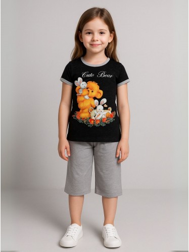 طقم تيشيرت وشورت للأطفال لون أسود وسكني