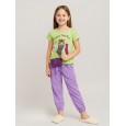 طقم بنطلون وتيشيرت للأطفال لون أصفر وبنفسجي