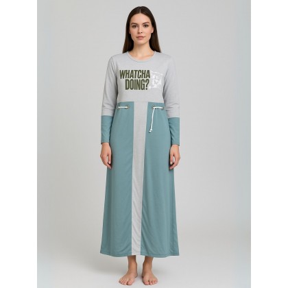 فستان بيتي للنساء لون سكني وأخضر فيروزي