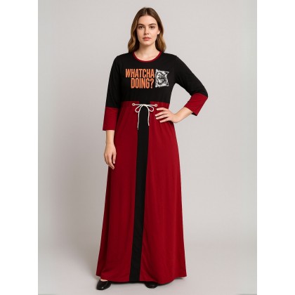 فستان بيتي للنساء لون أسود وأحمر