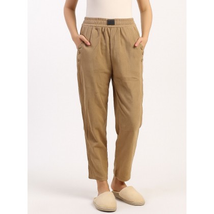 بنطلون بوي فريند كورد روي للنساء لون بيج