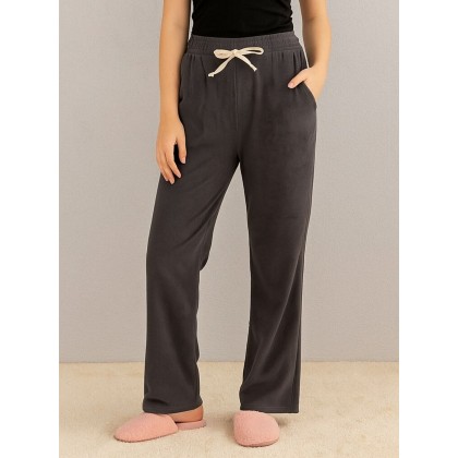 بنطلون فرو بتصميم أرجل عريضة للنساء لون رمادي غامق