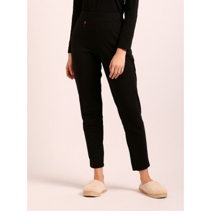 بنطلون فرو بتصميم أرجل عريضة للنساء لون أسود