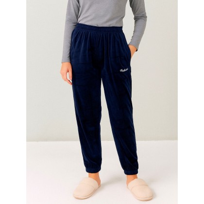 بنطلون مخمل بتصميم عريض مع أرجل مطاطية للنساء لون كحلي