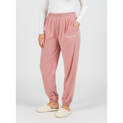 بنطلون مخمل بتصميم عريض مع أرجل مطاطية للنساء لون زهري